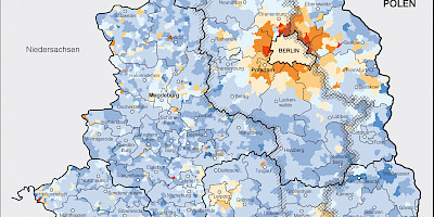 Karte: Ostdeutschland: Relative Bevölkerungsentwicklung 2000–2006