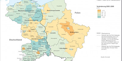 Karte: Bevölkerungsentwicklung im deutsch-polnischen Grenzgebiet