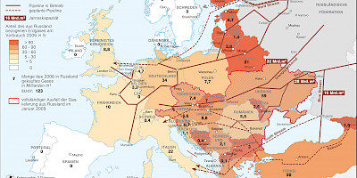 Karte: Europa: Erdgasimporte aus Russland (2009)