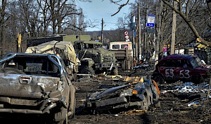 Mariupol‘, von russländischen Truppen eroberter Außenbezirk der Stadt, 13.3.2022