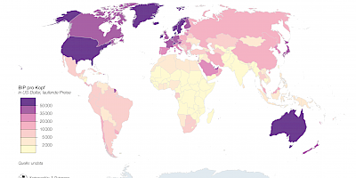 Karte: Welt: Bruttoinlandsprodukt pro Kopf 2020