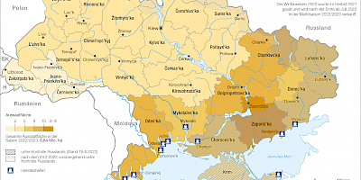 Karte: Ukraine: Aussaatfläche für Winterweizen 2022 nach Regionen