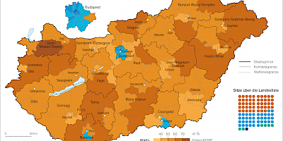 Karte: Ungarn: Parlamentswahlen 2022 – 106 Einpersonenwahlkreise