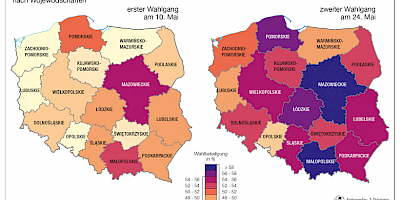 Karte: Polen: Präsidentschaftswahl 2015 – Wahlbeteiligung
