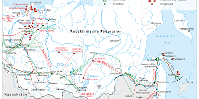 Karte: Erdöl- und Erdgaspipelines im Osten Russlands