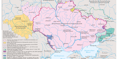 Karte: Die Grenzen der Ukraine zwischen 1917 und 1928