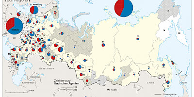 Karte: Russländische Föderation: Ausländische Agenten nach Regionen