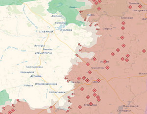 Frontverlauf im Gebiet Donec'k am 10.3.2026, Quelle: Deepstate