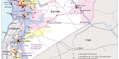 Karte: Der Krieg in Syrien: Luftangriffe 9/2015 – 2/2016