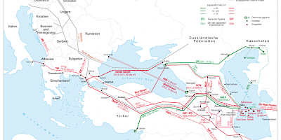 Karte: Transitraum Südkaukasus: Erdöl- und Erdgaspipelines