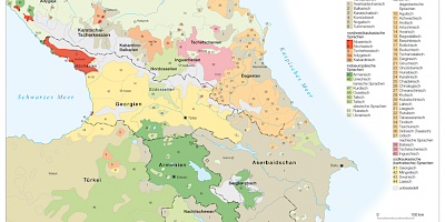 Karte: Sprachgruppen im Kaukasus